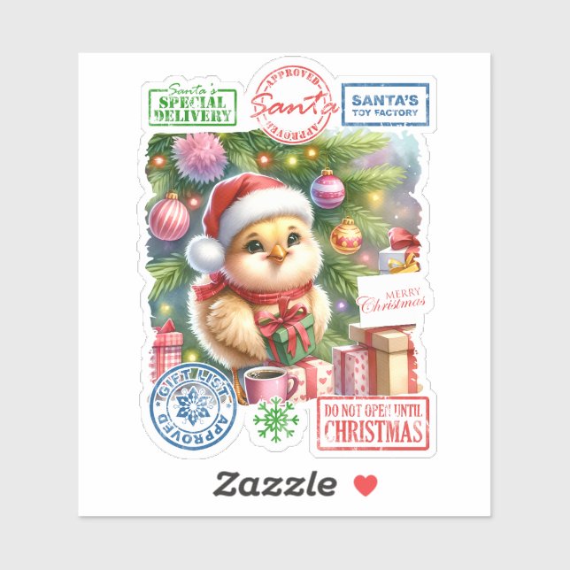 Adesivo Um pequeno Pintinho está pronto para o Natal (Folha)