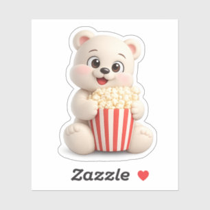 Adesivo Um personagem de urso fofo comendo pipoca.