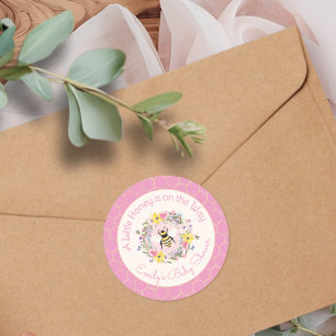 Adesivo Um Pouco de Mel Está a Caminho Chá de Bebê Rosa