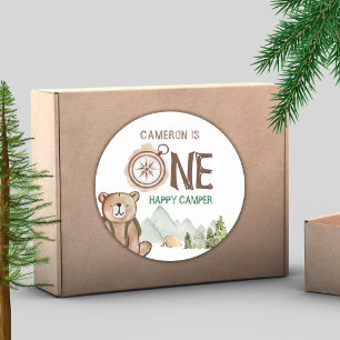 Adesivo Um primeiro aniversario Feliz Do Urso De Campanha