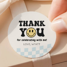 Adesivo Um primeiro aniversario Feliz, Smiley, Obrigado