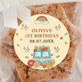 Adesivo Um primeiro aniversario Retro Arco-Íris de Groovy