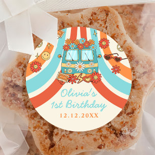 Adesivo Um primeiro aniversario Retro Arco-Íris de Groovy