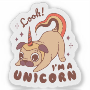 Adesivo Um pug unicórnio engraçado Olhe eu sou um Unicórni