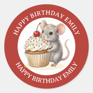 Adesivo Um Rato de Aniversário Personalizado com Bolo de R