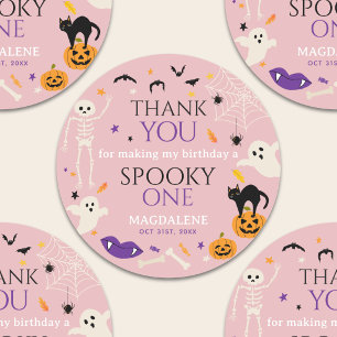 Adesivo Um Spooky Halloween 1º Aniversário Obrigado Rosa
