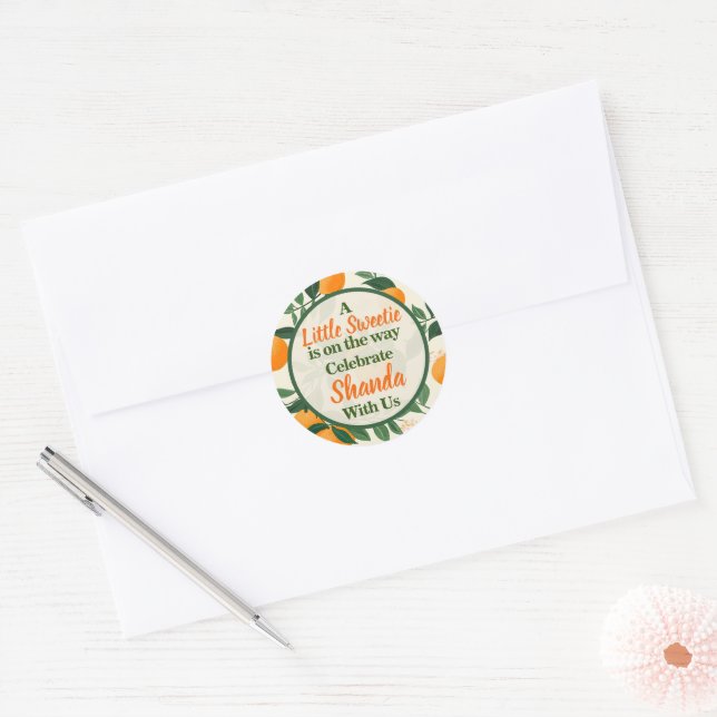 Adesivo Um Tema de Laranja Doce para Chás de Bebê (Envelope)