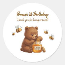 Adesivo Um Urso de Mel Doce, Obrigado Aniversário