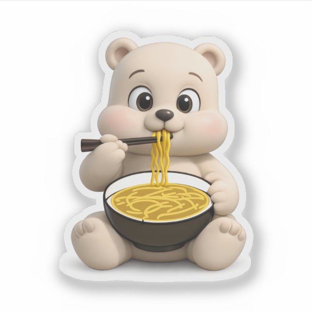 Adesivo Um urso fofo comendo macarrão. (Frente)