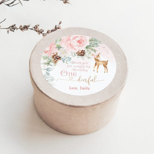 Adesivo Um veado de inverno borrado rosa 1rua de aniversár