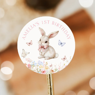 Adesivo Um Vinheta de Aniversário da Bunny Floral Girl