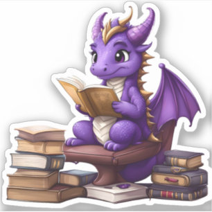 Adesivo Um Vinheta De Leitura De Dragão Roxo