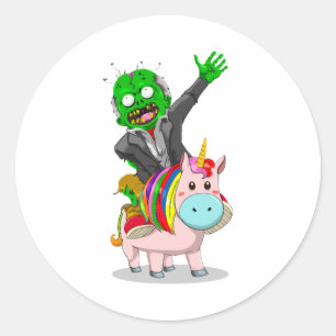Adesivo Um Zombie verde está montando um Unicórnio rosa fo