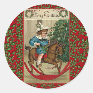 Adesivo Uma arte do vintage do cavalo de balanço do Feliz