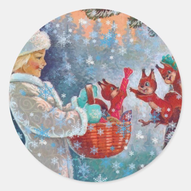 Adesivo Uma Bonito garota e esquilos no Natal (Frente)