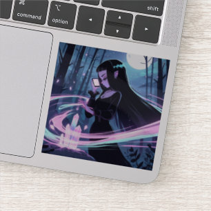 Adesivo Uma bruxa bonita carregando cristais em bosques