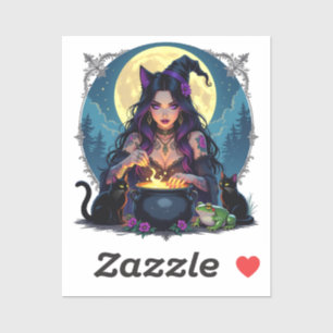 Adesivo Uma Bruxa, Um Gato Negro e um Sapo de Halloween