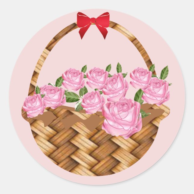 Adesivo Uma Cesta de Rosas Rosadas (Frente)