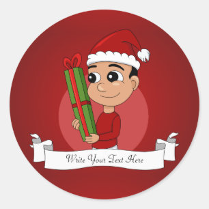 Adesivo Uma criança bonita segurando um presente de Natal