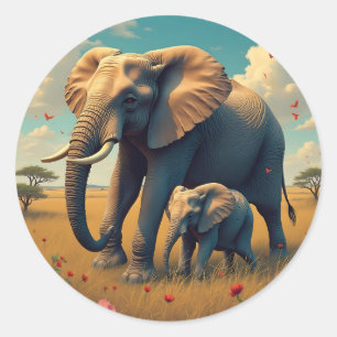 Adesivo Uma doce mãe sentimental e elefante bebê
