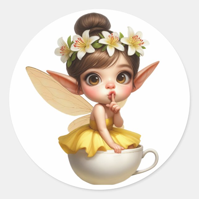 Adesivo Uma fada mágica em uma xícara de chá (Frente)