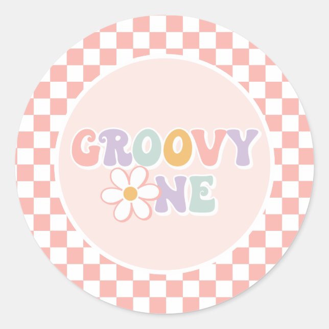 Adesivo Uma garota da Groovy, Pink Daisy Checker (Frente)