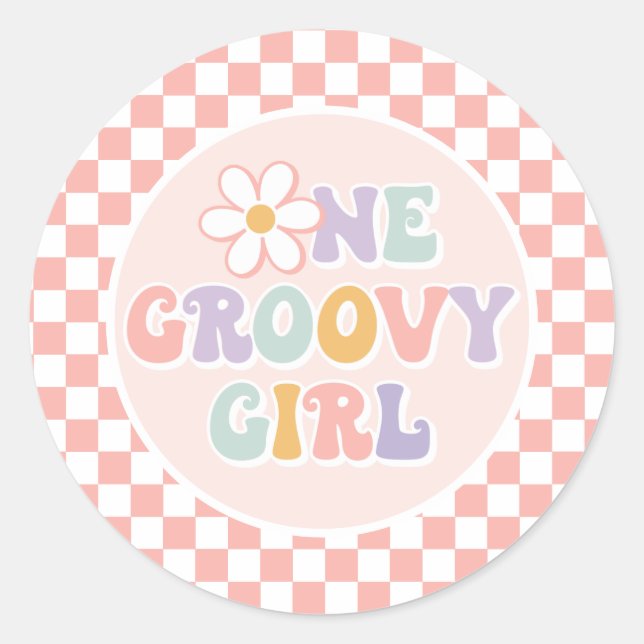 Adesivo Uma garota da Groovy, Pink Daisy Checker (Frente)