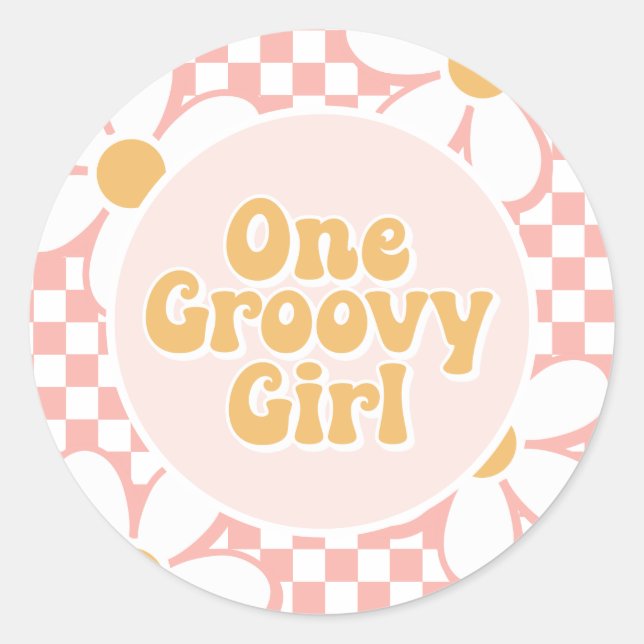 Adesivo Uma garota da Groovy, Pink Daisy Checker (Frente)