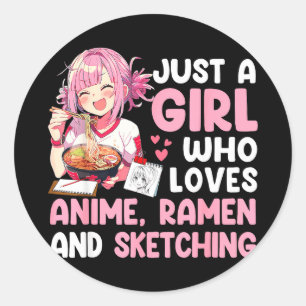 Adesivo Uma garota que ama ramen de anime e esboços de ani