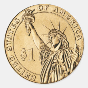 Adesivo Uma moeda presidencial do dólar 2007 da hortelã