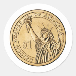 Adesivo Uma moeda presidencial do dólar 2007 da hortelã
