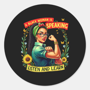 Adesivo Uma Mulher Negra Está Falando Ouça História Negra