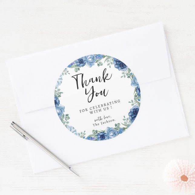 Adesivo Uma Pequena Borboleta Azul Rústica Floral Obrigado (Envelope)