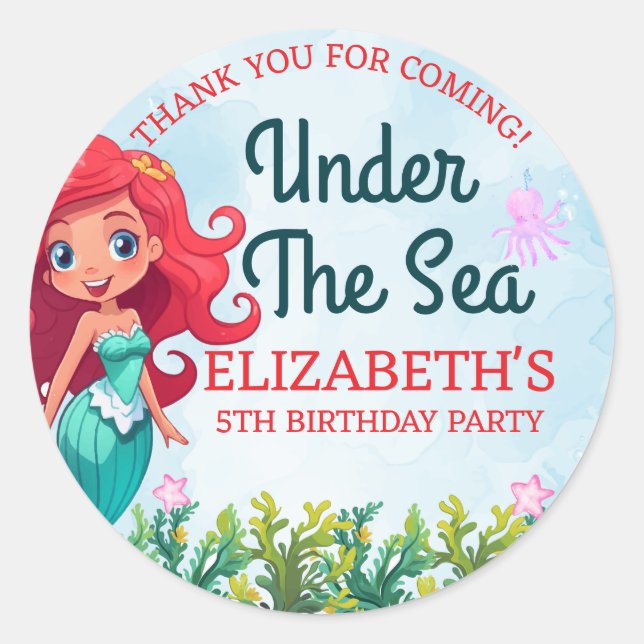 Adesivo Under the sea Cute Mermaid Birthday Girl (Frente)