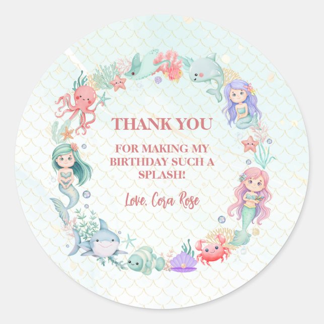 Adesivo Under the Sea Mermaid Girls Birthday Party (Frente)