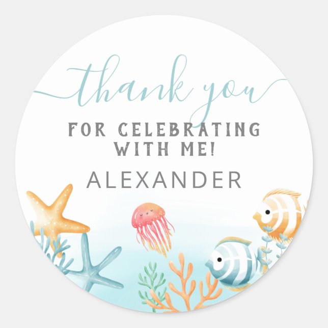 Adesivo Under the Sea Ocean Birthday Thank You (Frente)