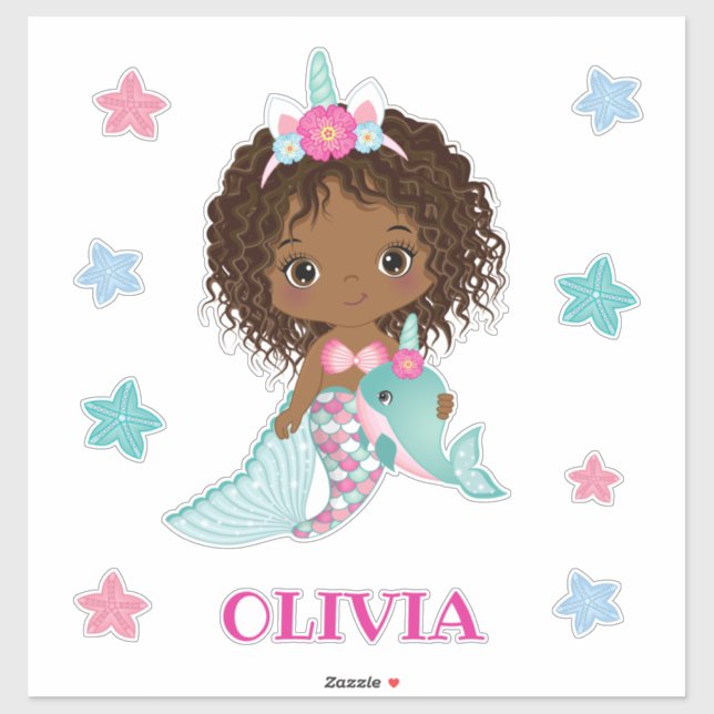 Adesivo Unicorn African Mermaid Sticker (Folha)