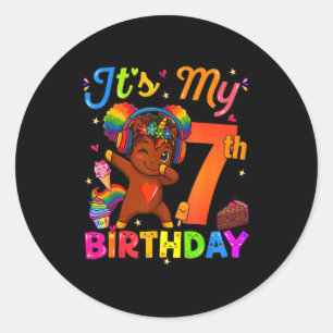 Adesivo Unicorn Afro Aniversário de 7 anos Menina Cabelo N