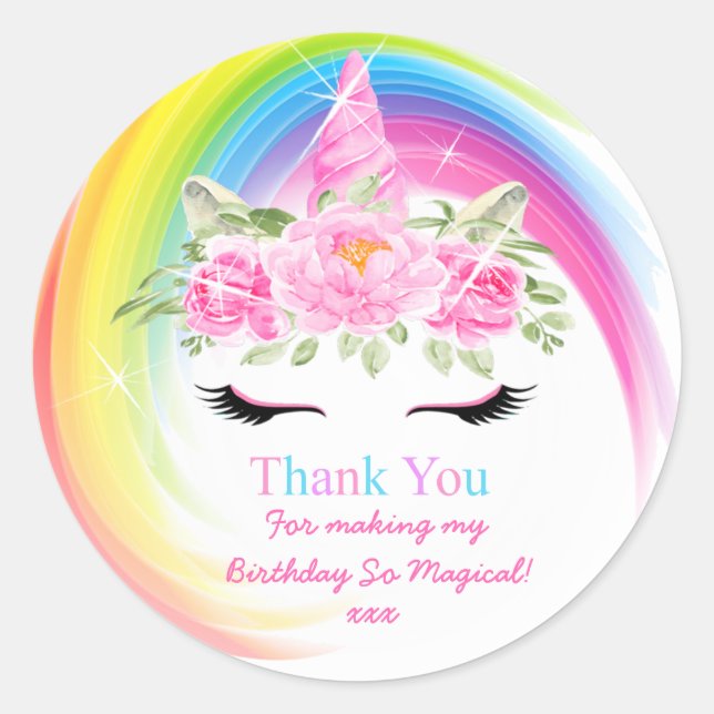 Adesivo Unicorn Aniversário Obrigado Sticker (Frente)