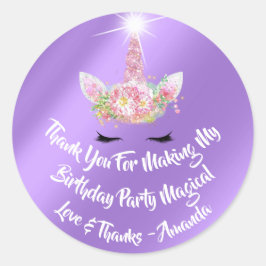 Adesivo Unicorn Birthday Favor Rosa Spark Dourado Floral L
