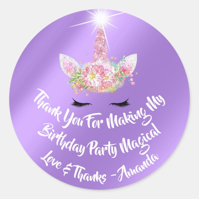 Adesivo Unicorn Birthday Favor Rosa Spark Dourado Floral L (Frente)
