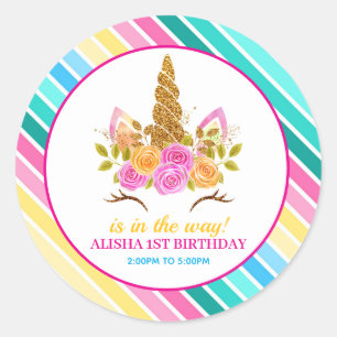 Adesivo Unicorn Birthday primeiro aniversario Party