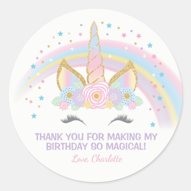 Adesivo Unicorn Birthday Star Favor Stickers (Frente)