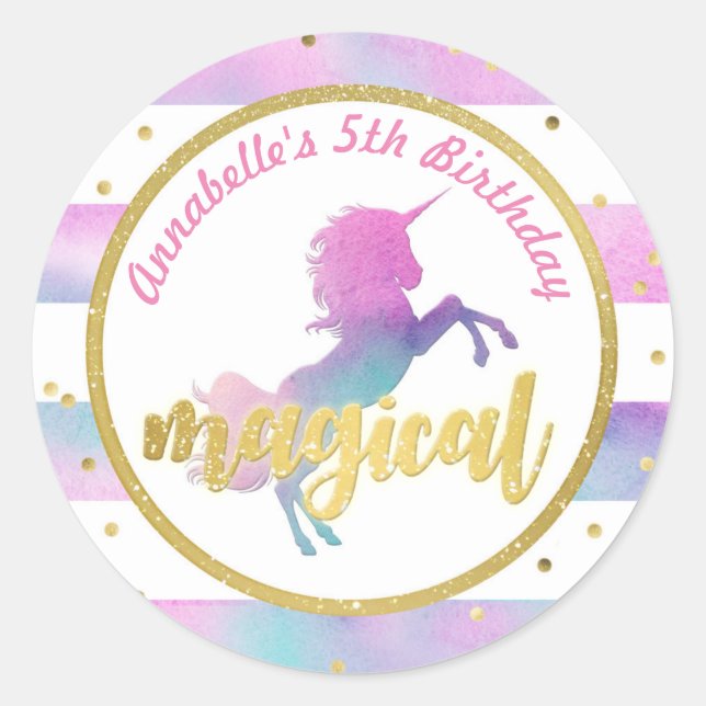 Adesivo Unicorn Birthday Sticker | Largura de Aquarela (Frente)