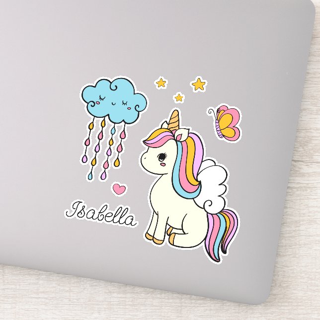 Adesivo Unicorn Cute Whimsical Girly Personalised Name (Detalhe)