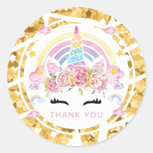 Adesivo Unicorn Dourado Aniversário Obrigado