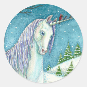 ADESIVO UNICORN E AVES DE INVERNO, PAISAGEM DE NEVE PACÍFI