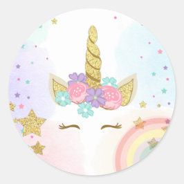 Adesivo Unicorn Face Favor Tags aniversário mágico Arco-Ír