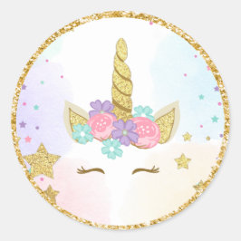 Adesivo Unicorn Face Favor Tags aniversário mágico Rosa Do