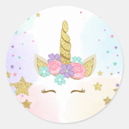 Adesivo Unicorn Face Favor Tags aniversário mágico Rosa Do